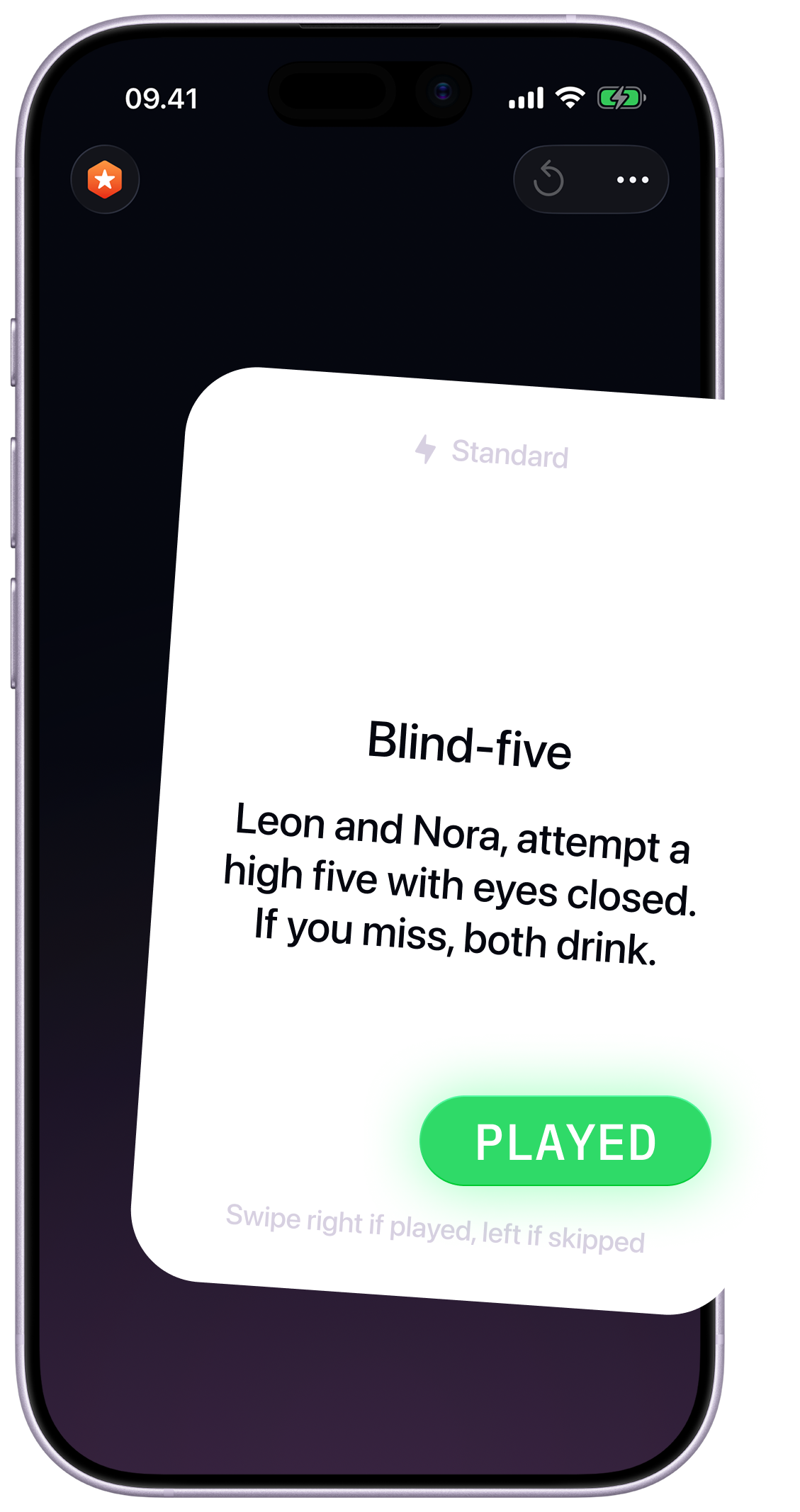 Party Cards on iPhone showing a card prompt